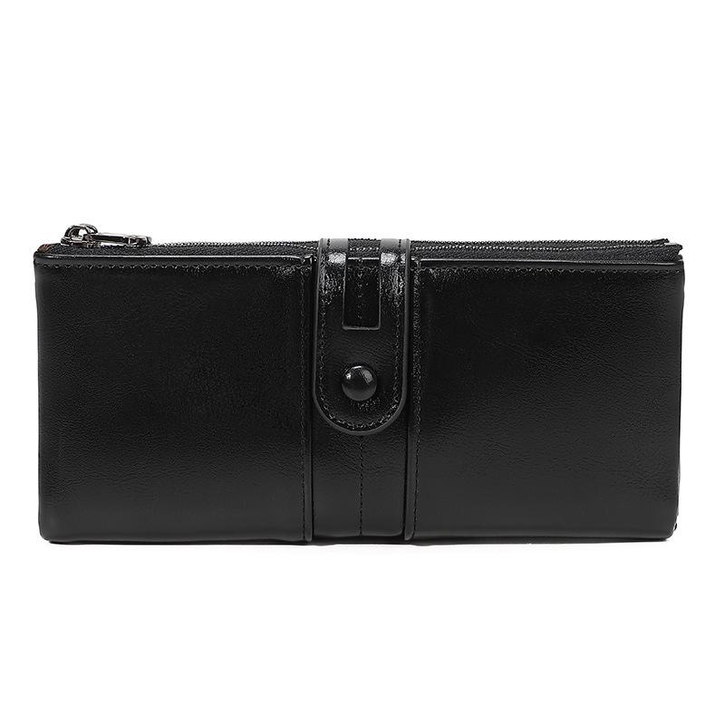 2025 RFID-Blocking Anti-Magnetic Women's Retro Oil Wax Leather Clutch/Long Wallet.
