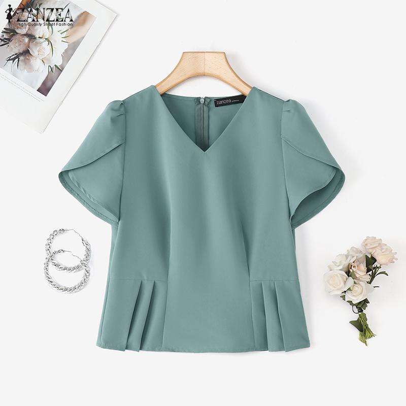 ZANZEA Women Casual V-Neck Summer Short Sleeve Blouse