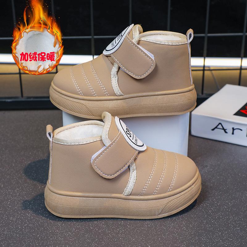 Fashion 2024 Winter Warm Snow Boots Kids Leather Plush Ankle Boots Boys Girls Soft Sole Cotton Shoes Baby Fashion Toddler Infant Shoes
