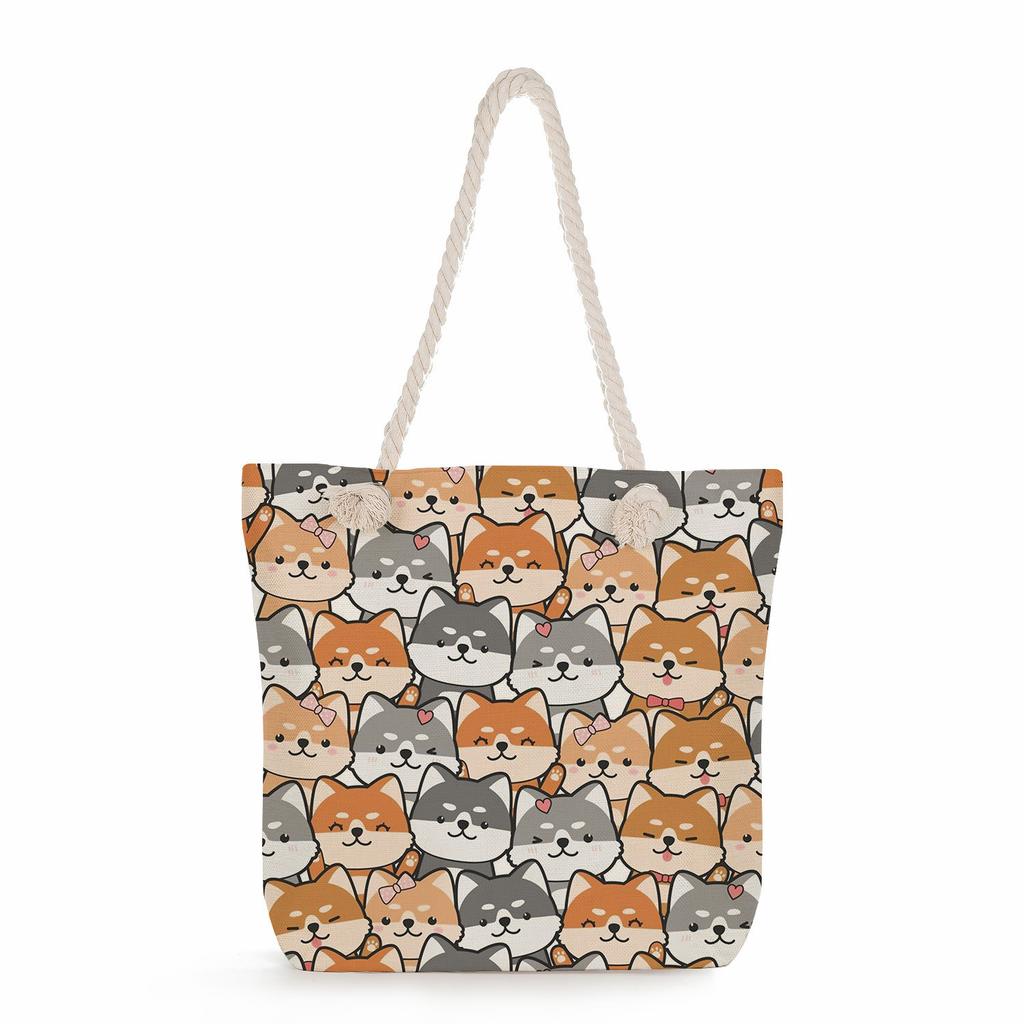 Cartoon Cat Group Print Thick Rope Single-shoulder Beach Bag 7253 KTB