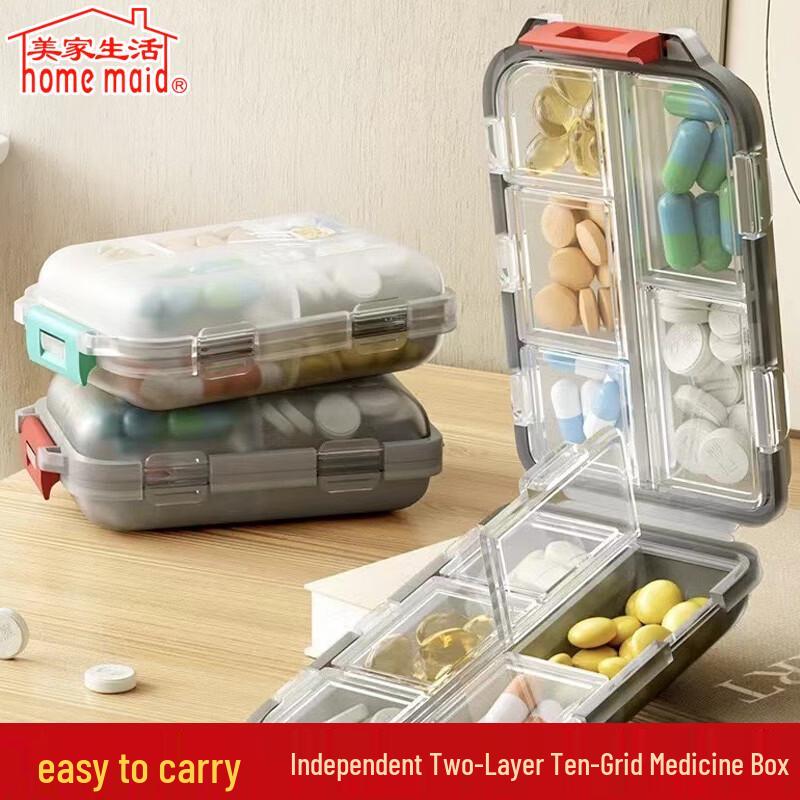 Portable Double-Layer 10-Compartment Pill Organizer