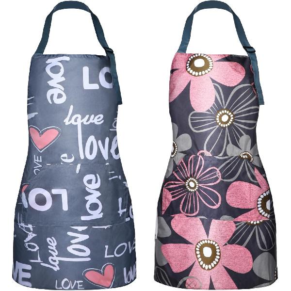cobee 2 Pcs Aprons For Women with Pockets, Waterproof Apron Adjustable Kitchen Aprons Baking Aprons, Cooking Garden Apron for Gardening Baking Crafts