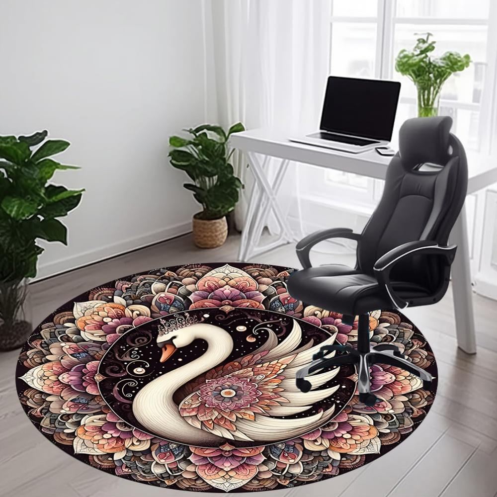 1PC Swan Mandala Art Office Round Rug, Non Slip, Soft and Durable Office Rug for Interior Decoration, Perfect for Office