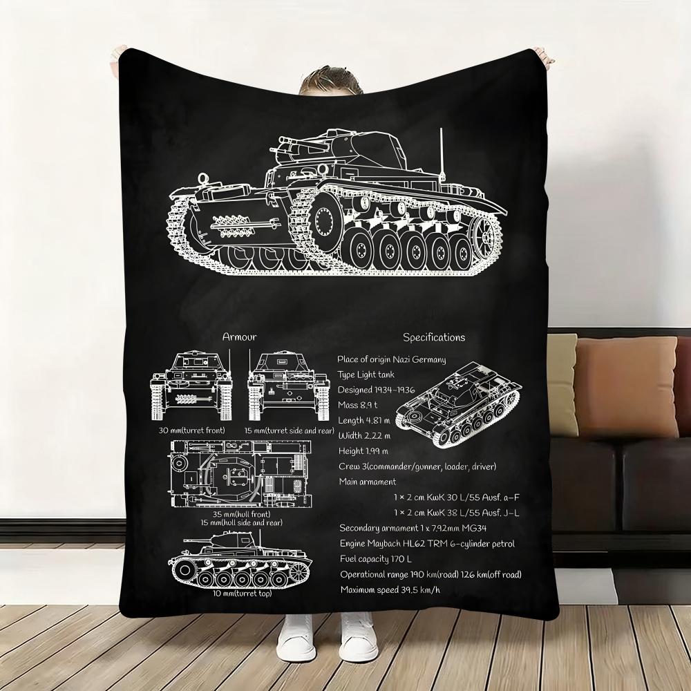Tanks Blueprint Black  Heavy Tank Throw Flannel Fluffy Soft Blanket Warm Skin-Friendly Throw for Sofa Bed Office Nap Winter