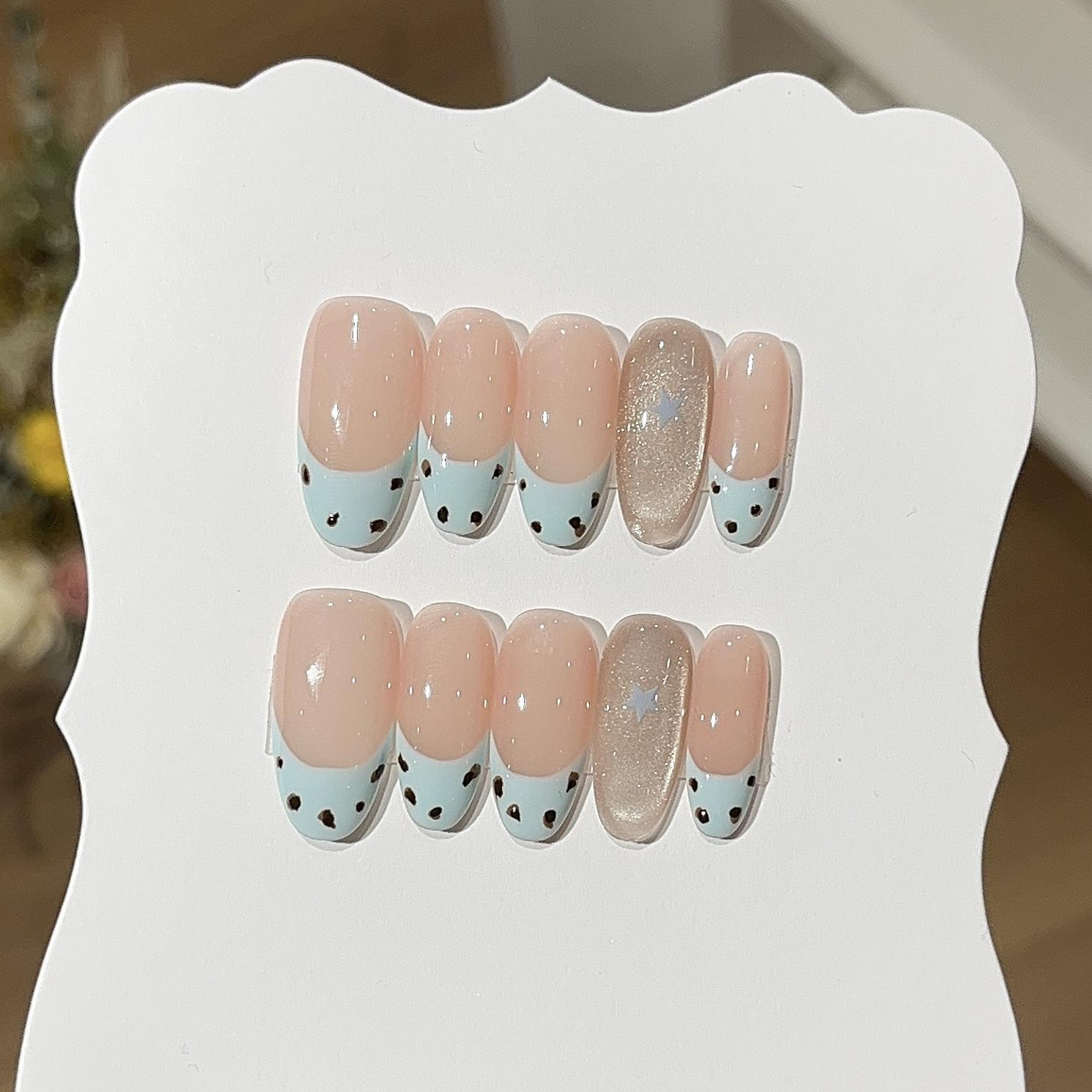 

Милый синий леопардовый принт Милый мечтательный расписанный вручную Баб-синий французский леопардовый принт Звезда кошачий глаз носить доспехи L