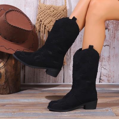 Women's Shoes High Quality Autumn Slip On Mid Tube Women's Boots Solid Color Round Toe Concise Western Zapatillas De Mujer