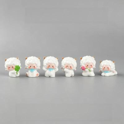 Mini Resin Får Figurer 5 Stk Dejlige Tegneserie Mønstre Miljøvenligt Håndværk til Hjemmet Bonsai Fe Have Dekoration