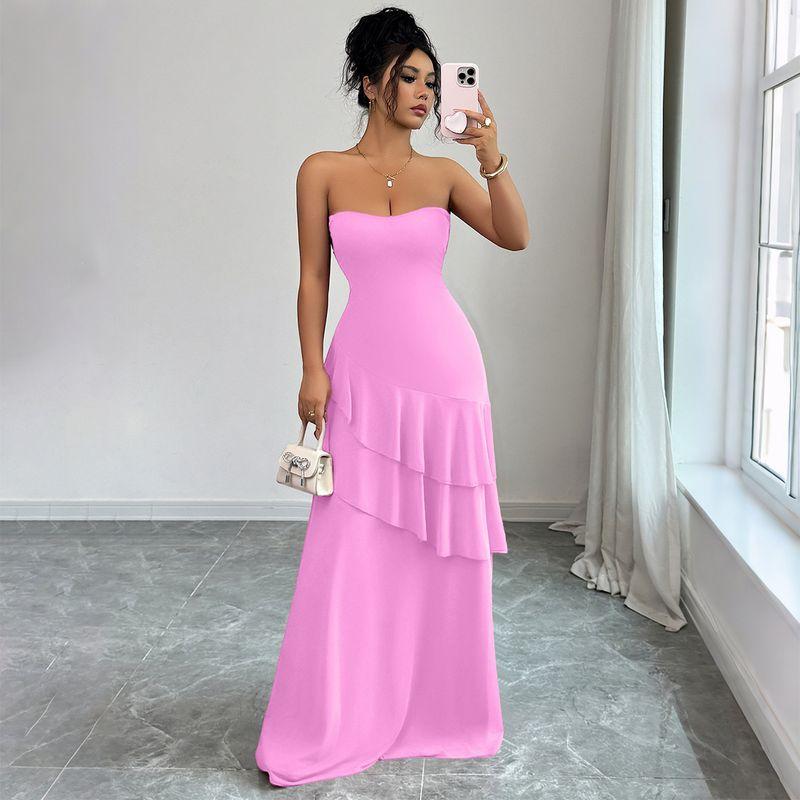 

Fashion Elegant Elegance Style Tube Top Cake Dress Dress Women s Clothing Fall and Winter Pink S