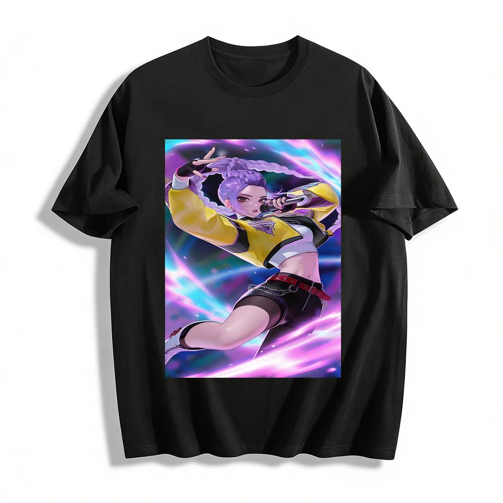 

Hip-Hop Purple Haired Cool Girl Print Top Trendy Street Style Loose Casual Versatile T-shirt Pure cotton T-shirt XXS