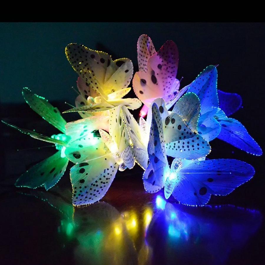 Solar fiber butterfly light string LED outdoor waterproof rainbow light garden courtyard decoration light