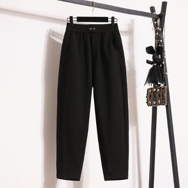 Women's High-Waist Fleece-Lined Harem Pants - Slimming, Elastic, Plus Size, Autumn/Winter Casual Fashion.