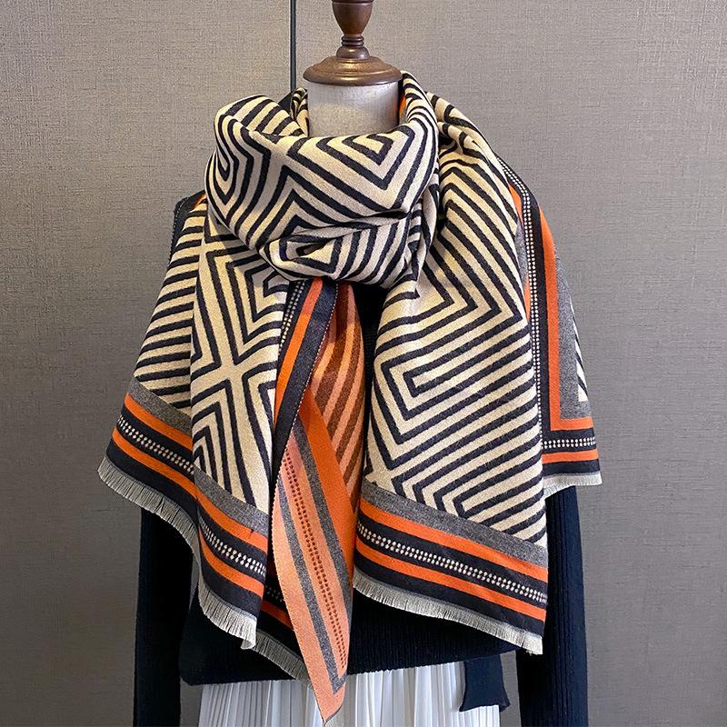 New Retro Fashion Imitation Cashmere Scarf For Women In Winter, Thickened And Warm Neck, Dual Purpose Shawl Exterior