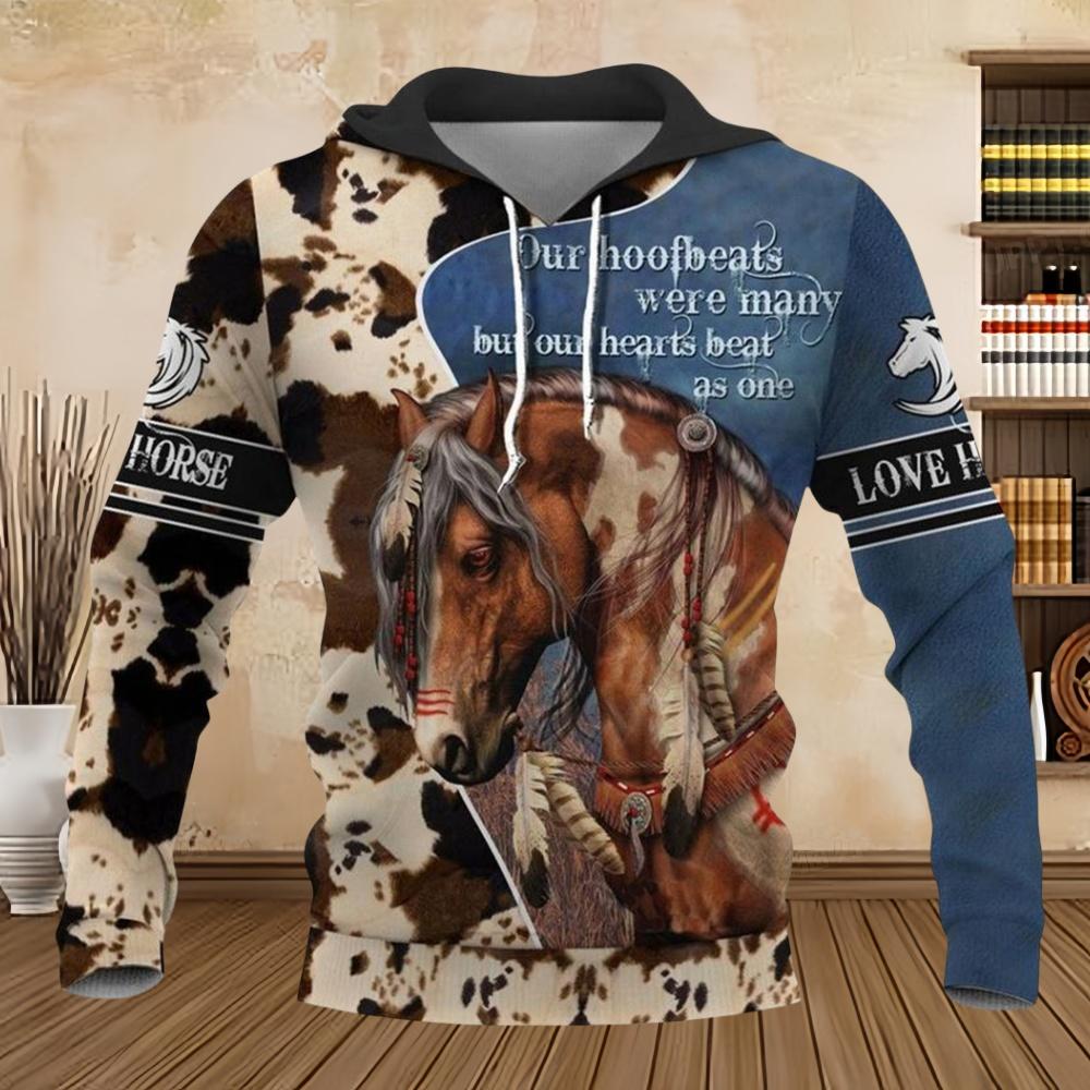 Hoodie Horse Pattern Harajuku Print Pullover Men's Hooded Sweatshirt Oversized Vintage Male Clothing Fall
