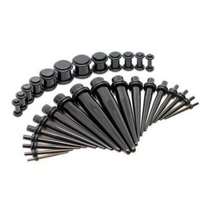 Expander acrilic pentru ureche cu vârf negru con piercing corporal pentru dilatarea urechii bijuterie