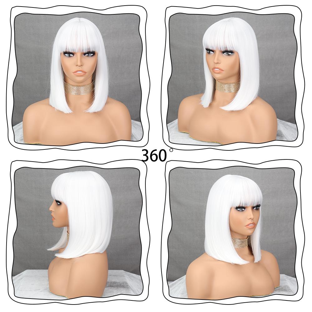 MISSQUEEN Short Bob Red Wine Wig with Bangs Synthetic Wigs for Women Straight Heat Resistant Lolita Cosplay Party Hair