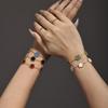 Qiongyao Multi-Color Agate Five-Petal Flower Stainless Steel Bracelet – Light Luxury, Best Friend Gift, In Stock.