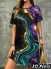 Modisches 3D-Druck Sommerkleid Locker Lässig Kurzarm Rundhals Minikleid