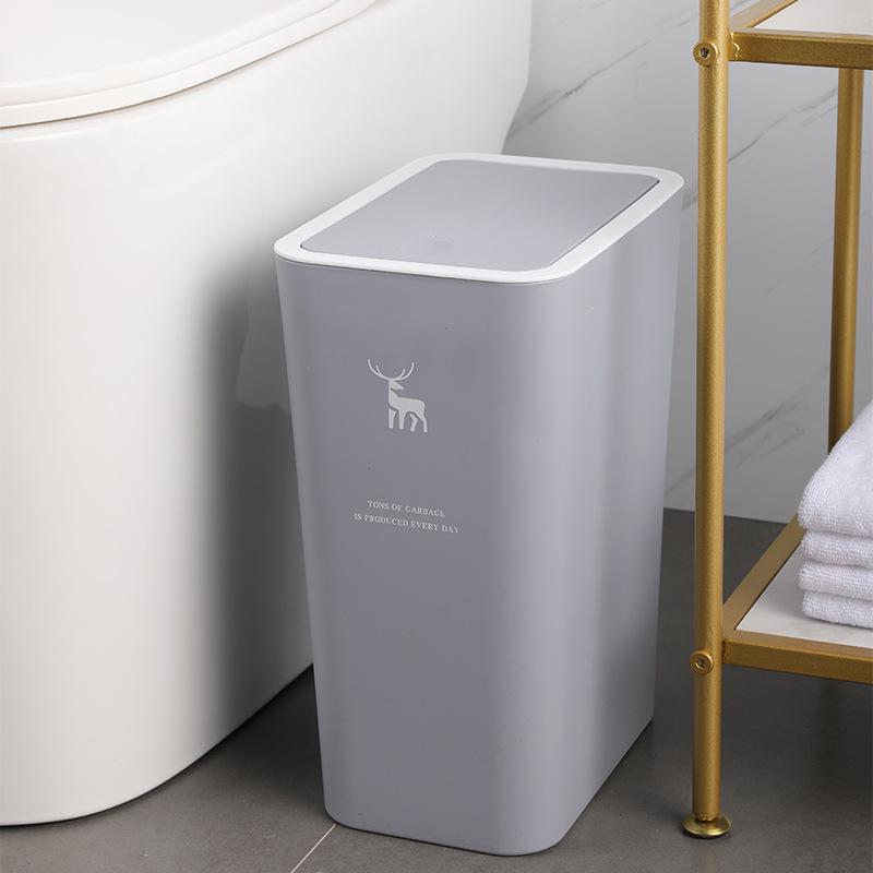 Creative Press-Type Trash Can with Lid for Kitchen & Bathroom – Large, Plastic, Multi-Compartment Storage Bin