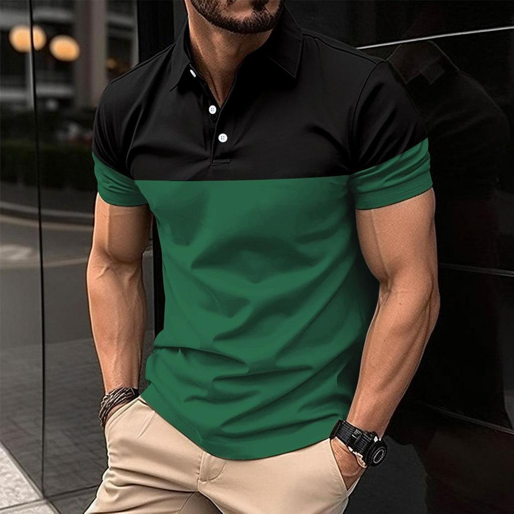 Summer Men's Short Sleeve Polo Shirts Business Casual Patchwork Polos Men Breathable Tops