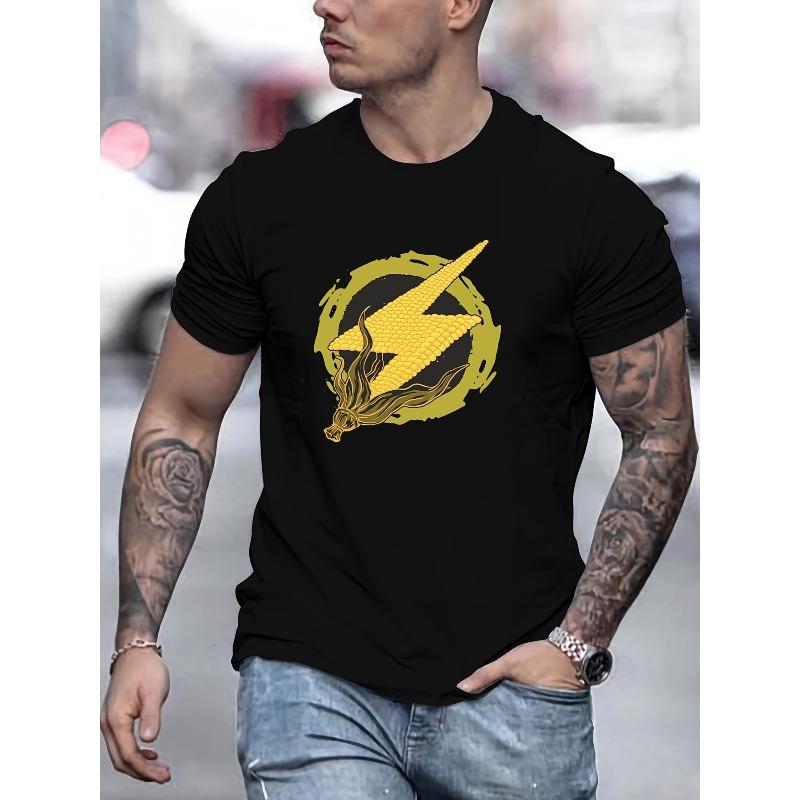 European Sizes unisex's Corn Lightning Graphic Tee - Casual Round Neck Short Sleeve T-Shirt, Breathable, All-Season Wear