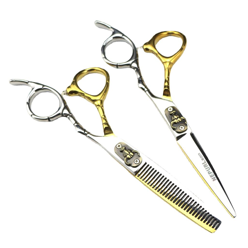 6.0 inch FNT-11 Nimpson color bull's head flat cut hairdressing straight cut tooth cut white gold black blue 05-5