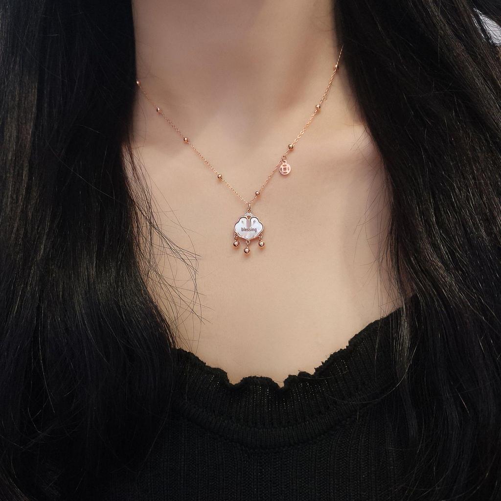 S925 Sterling Silver Good Fortune Longevity Lock Necklace with Natural White Shell for Women – Ethnic Fashion Clavicle Chain
