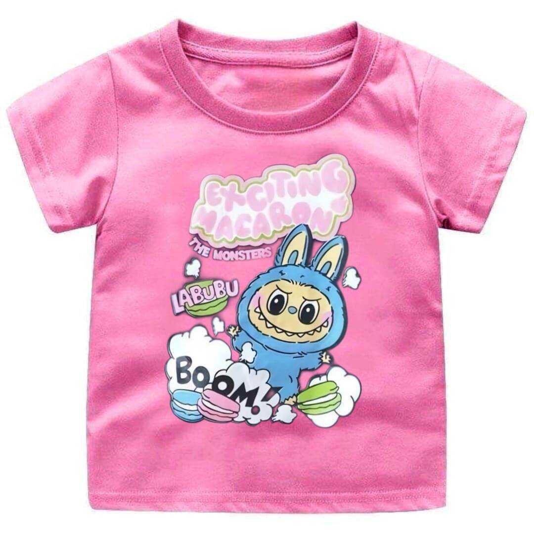

2025 New Children s T-shirt Cartoon Style LABUBU Printed Round Neck Short Sleeved Casual Girls Top 110