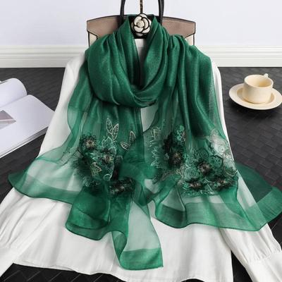 Beach Stoles Headscarf Women Scarf Silk Wool Embroidery Floral Female Thin  New Foulard Bufanda Hijab Shawls Wraps Pashmina