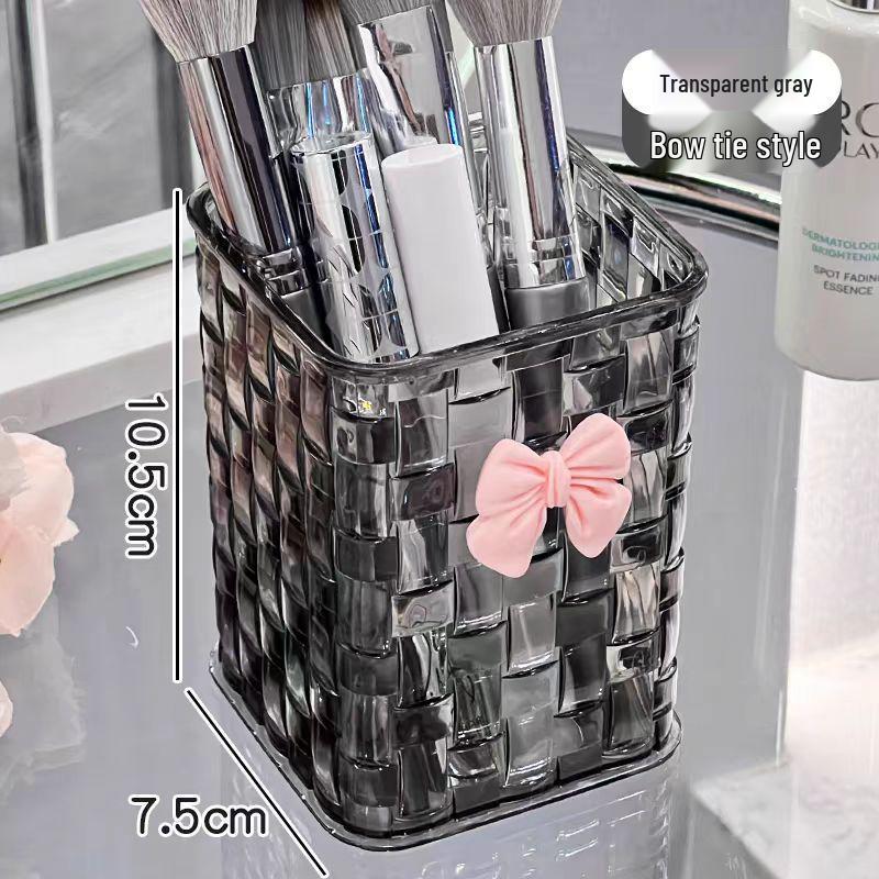 Elegant Rattan Weave Transparent Desktop Storage Box: High-End Lipstick and Cosmetics Organizer.