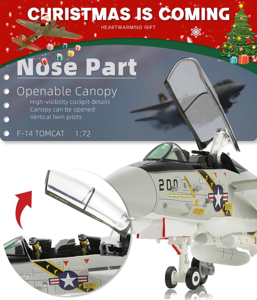 NUOTIE US Navy Tomcat Alloy Model Jolly Rogers Fighter Diecast Aircraft Military Display Fully Assembled 172 F-14 VF-84 Model,