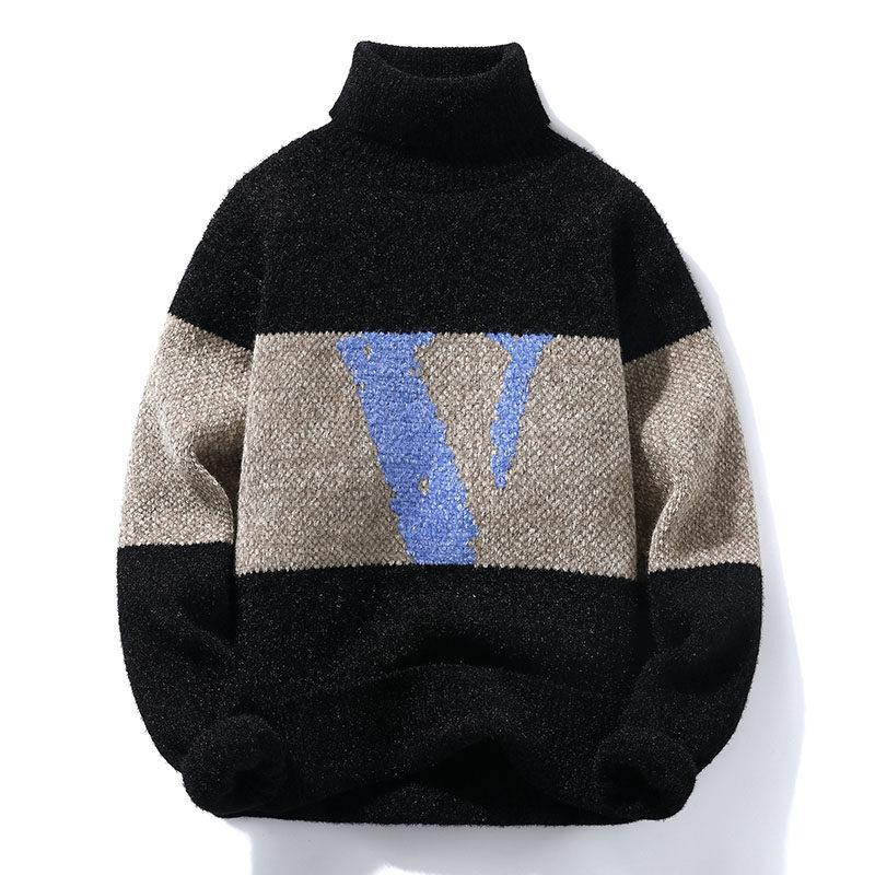 

Мужской популярный трикотажный свитер с высоким воротом, мужской осенне-зимний новый пуловер с двумя лацканами, мужской 3XL зелёный