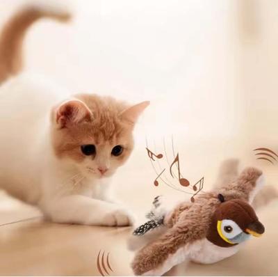 Simüle Edilmiş Kuş Kedi Oyuncağı Dokunmaya Duyarlı Peluş Oyuncak Şarj Edilebilir Cıvıldayan Kanat Çırpan Kuş Kedi Oyuncağı Dokunmatik Sesli Kuş Peluş Oyuncak