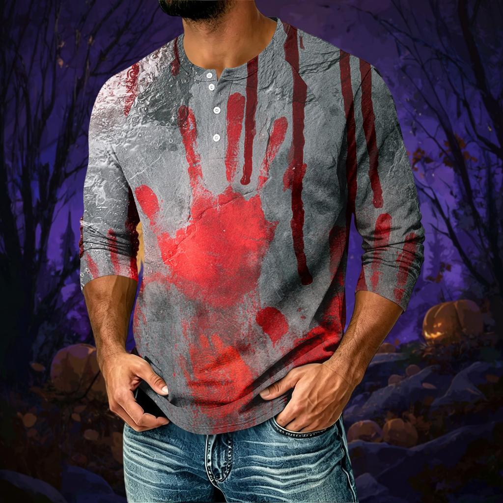 Men's Casual Halloween Print Raglan Three-Quarter Sleeve Shirt