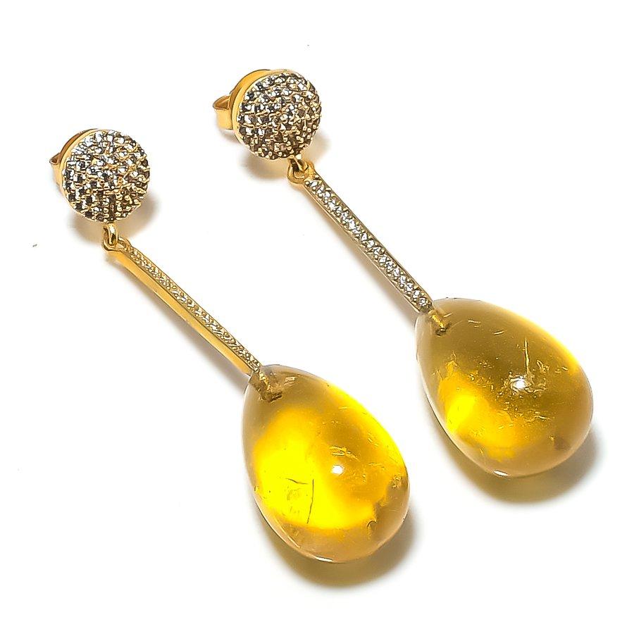 

Citrine, Zircon Gemstone Handmade 925 Sterling Silver Earring 2.48 KJ-1175
