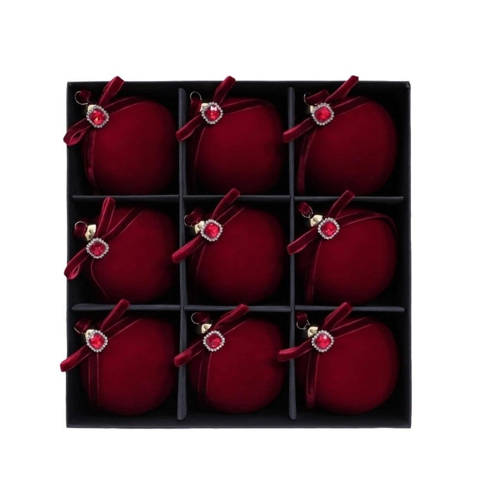 Shatterproof Plastic Flocked Xmas Baubles Flocked Velvet 8cm Tree Baubles Christmas Balls Ceiling