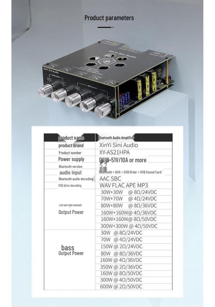 AS21HPA 2.1 Channel High-Power Bluetooth Amplifier with Heavy Bass (300W x 2 + 600W, TPA3255)
