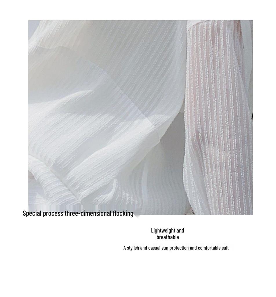 2025 Women's Summer Sun Protection: Loose White Hooded Long-Sleeve Top & Shorts Two-Piece Set