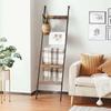 Rustic Brown 5-Tier Blanket Ladder with 10 Hooks - Wall-Leaning Storage for Living Room, Bedroom & Bathroom