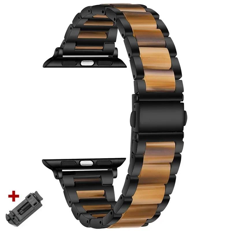 Stainless Steel+Resin Band for Apple Watch 10 42mm 46 Ultra 2 49mm Women Bracelet for IWatch 9 8 7 6 5 4 se 40mm 38mm 41 45 44mm