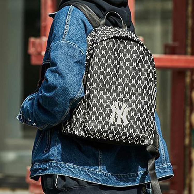 New MLB Monogram Collection Polyester Backpack Regular Unisex Black 3ABKL021N