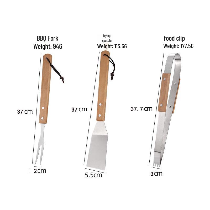 ZISIZ Stainless Steel BBQ Tool Set with Wooden Handles