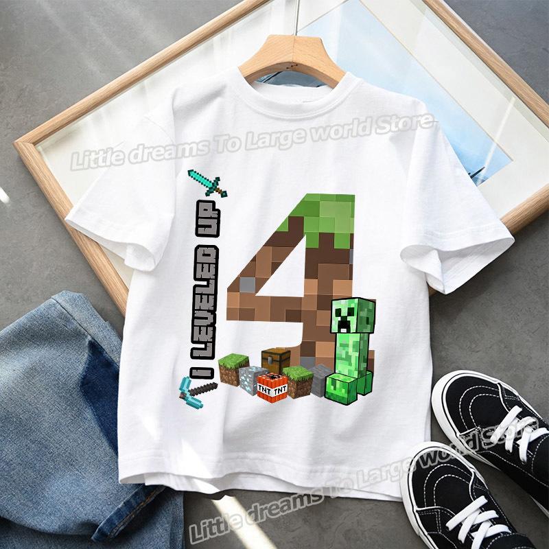Miner Crafting Birthday Number T-shirt Party Supplies Gift Cartoon Children Clothes Boy Tops Tshirt Summer Short Sleeve T-shirts