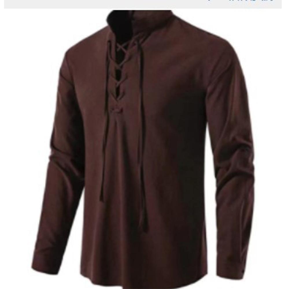 Pánské plátěné košile s dlouhým rukávem, šněrování, výstřih do V Ležérní halenka Jaro Léto Tenká přední Trička Topy Prodyšné Muži Oblečení