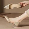 2025 Spring and Summer Iron Head Design Sheepskin Pad Middle Heel Sandals Women's Not Tired Feet Bag Head Bag Heel Light Mouth Thin Heel Hollow Shoes