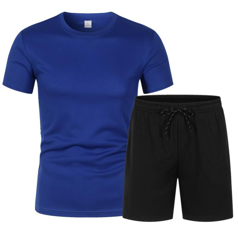 Mesh Short-sleeved Suit Summer Men's 2-piece Breathable Jersey T-shirt Sports Five-point Shorts Solid Color Casual Suit