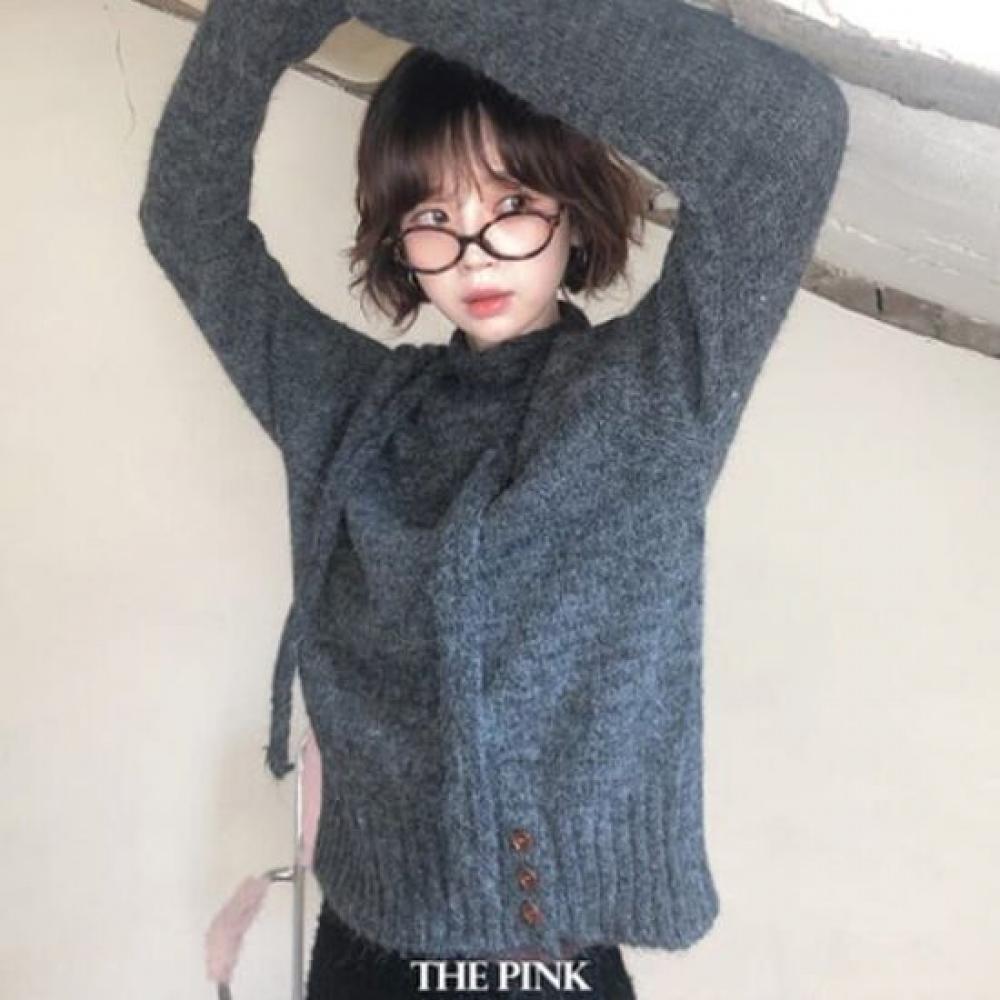 The Pink Loose Fit Alpaca Boat Neck Wool Knit + Scarf Set