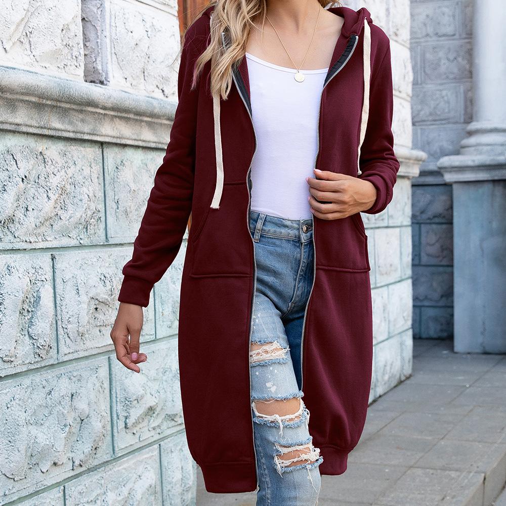 Plus Size Long Hoodies Tunic Fashion Sweatshirts  Zip Up Jackets With Pockets For Women