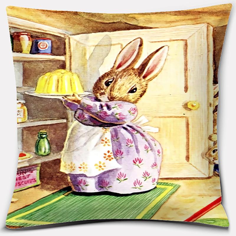 Cute Cartoon Rabbit Printing Series Pattern Pillowcase Square Pillowcase Home Office Decoration Pillowcase