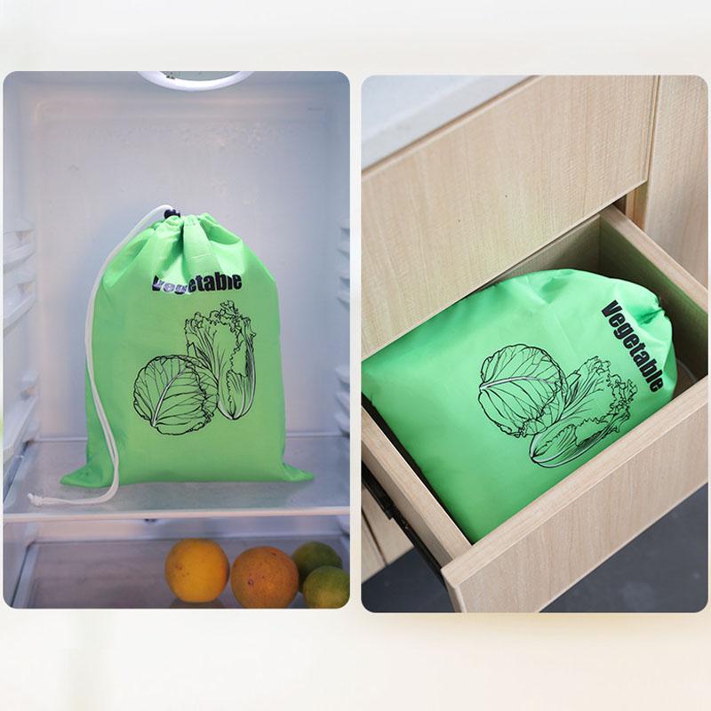 Drawstring Fresh Keeper Bag Insulated Reusable Storage Organizer for Banana Lettuce Vegetables Kitchen Produce Basket Use Set