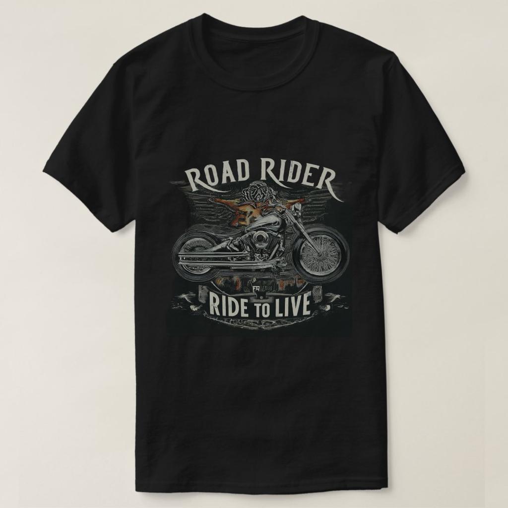 Road Rider Ride To Live. Vintage Motorcyclist T-Shirt 100% Cotton O-Neck Short Sleeve Summer Casual Mens T-shirt Streetwear